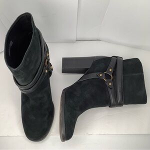 Ugg Black Suede Tall Heel Moto Grunge Indie Festival Ankle Women’s Boots Sz 9